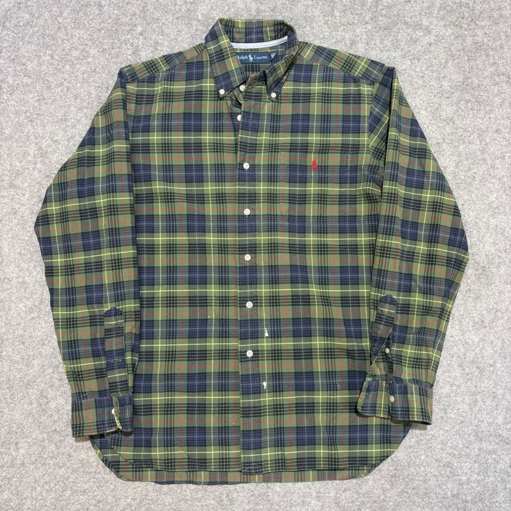 Polo Ralph Lauren Mens Green Plaid Long Sleeve Button Down Shirt Size M